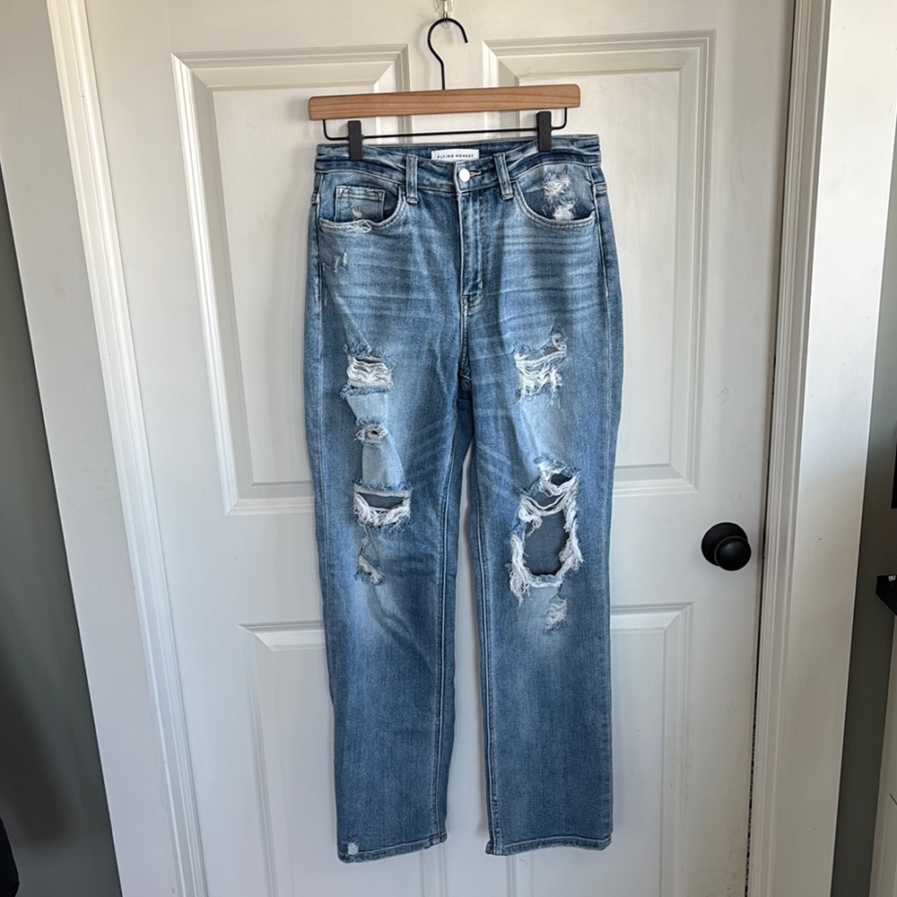 Flying Monkey Distressed Straight Leg Jeans